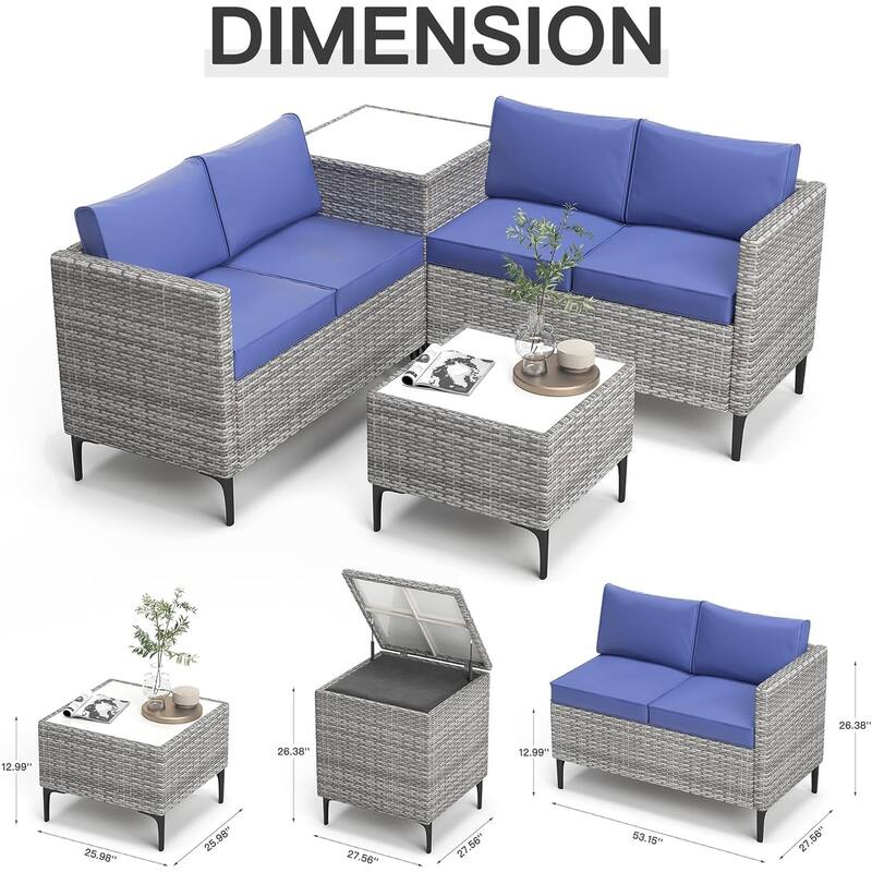 4-Piece Patio Sectional Sofa Set with Coffee Table and Storage Box