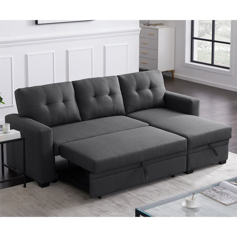 Upholstered Pull Out Sectional Sofa with Chaise and Removable Cushions