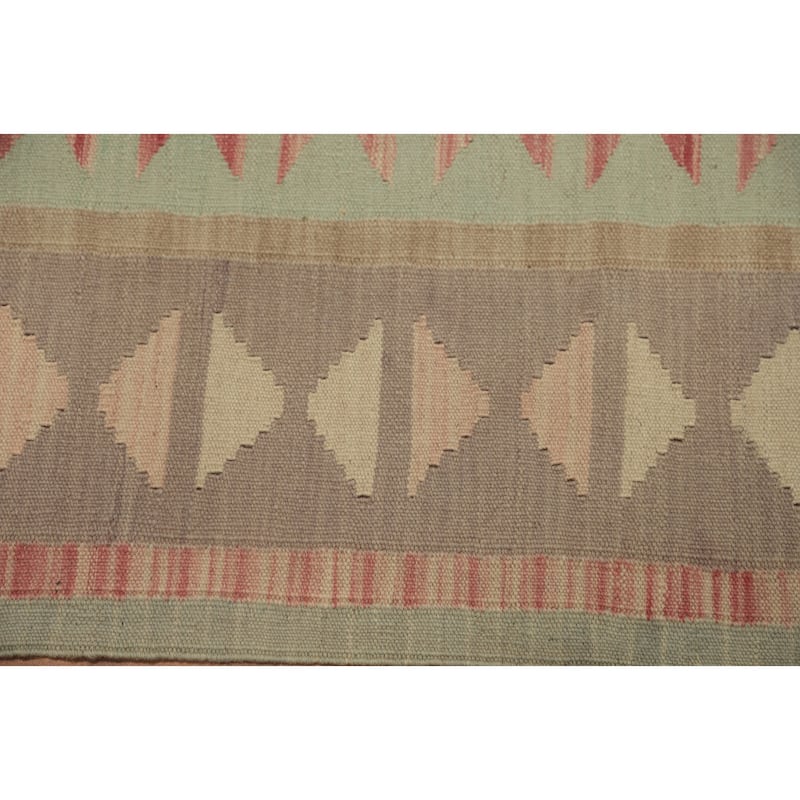 Hand Woven Southwestern Wool Green Geometric Area Rug - 12' 1'' X 9' 2''