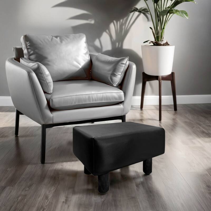 Furniture of America Orion Contemporary Black Retangular PU Leather Foot Rest Stool Set of 2 - Black