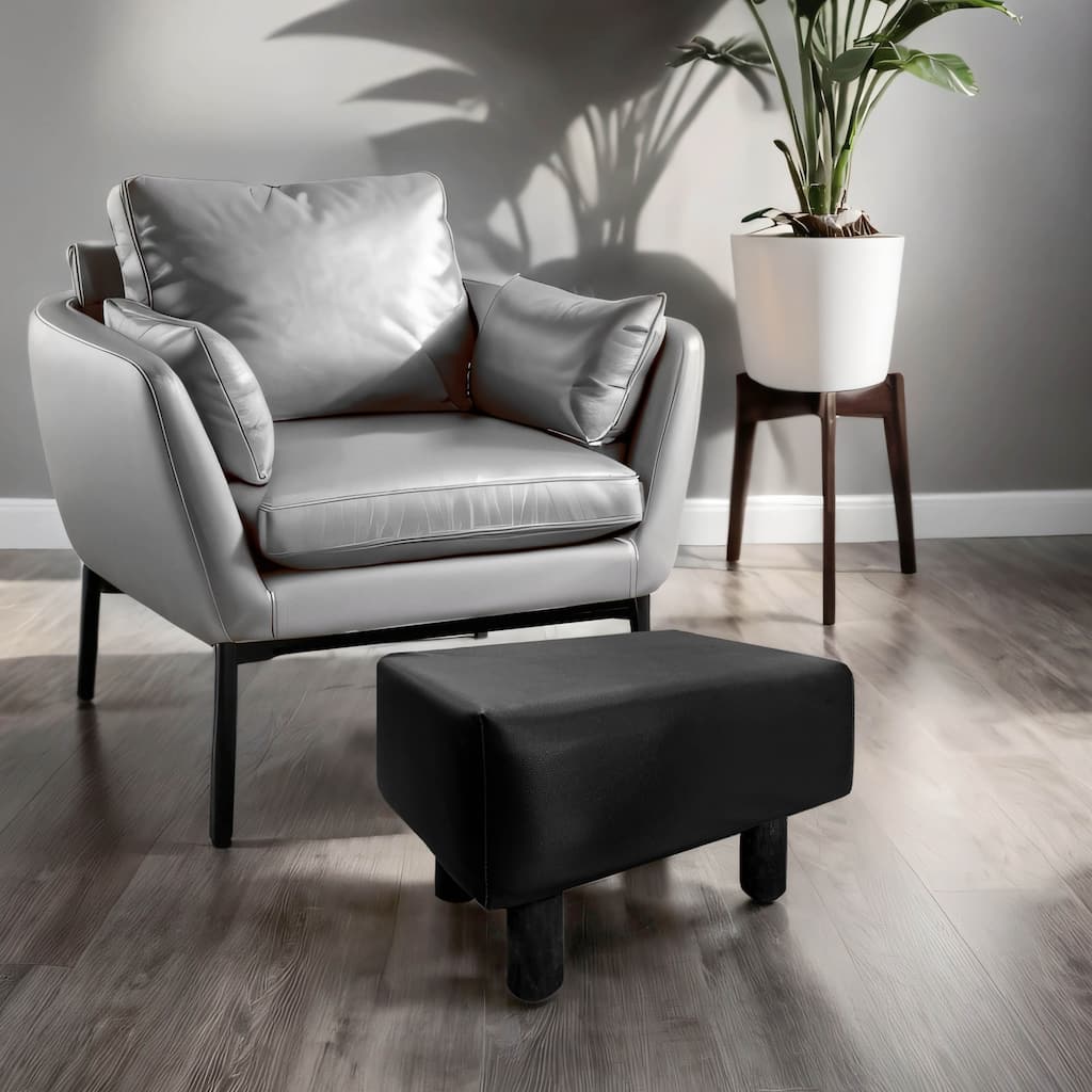 Furniture of America Orion Contemporary Black Retangular PU Leather Foot Rest Stool Set of 2