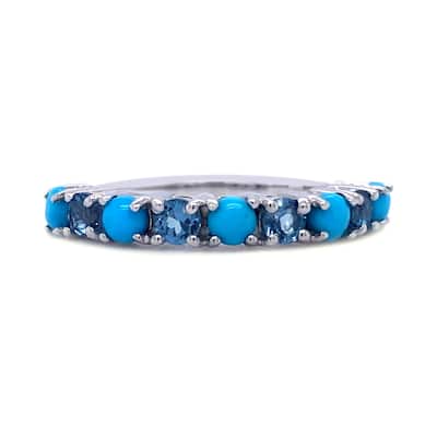 925 Sterling Silver 3mm London Blue Topaz, Sleeping Beauty Turquoise Half Eternity Ring