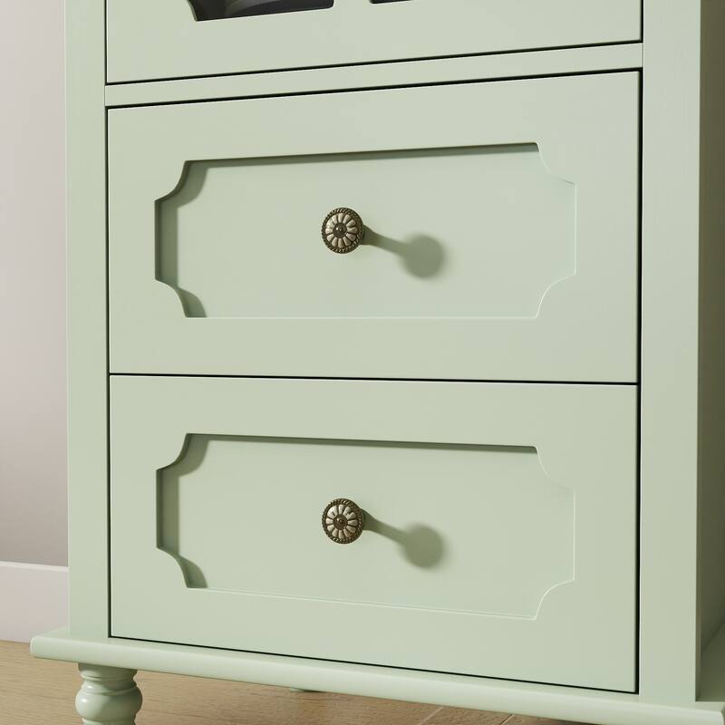 Minimalism Buffet Cabinet with Glass Doors and Double Drawer, Modern Wooden Storage Sideboard Cupboard