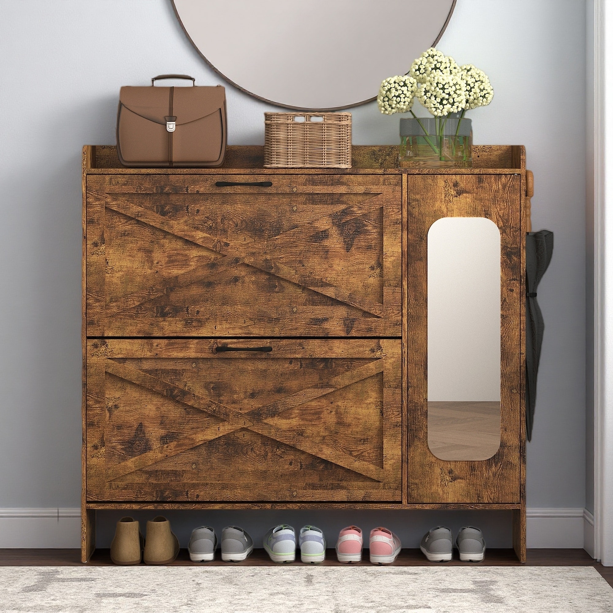 Freestanding Shoe Cabinet with 2 Flip Drawers for Entryway