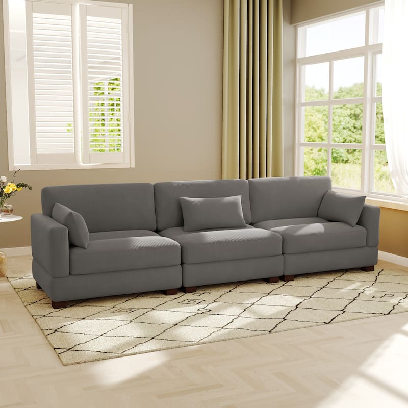 Modern 3-Piece Corduroy Sectional Sofa 3 Seater Sofa For Living Room - Light Grey