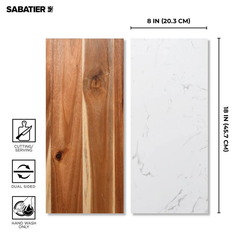 Sabatier Prep and Serve Cutting Board, Acacia/White Stone, 8x18 inch