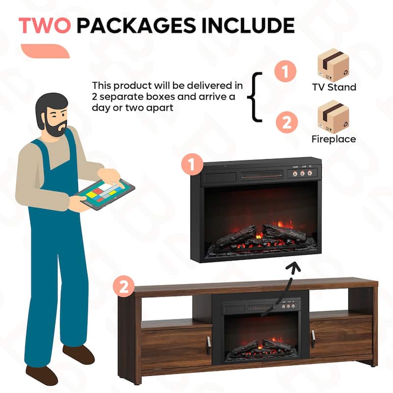Bestier 70" Fireplace TV Stand for TVs up to 75", LED Entertainment Center with 23" Remote Control Electric Fireplace