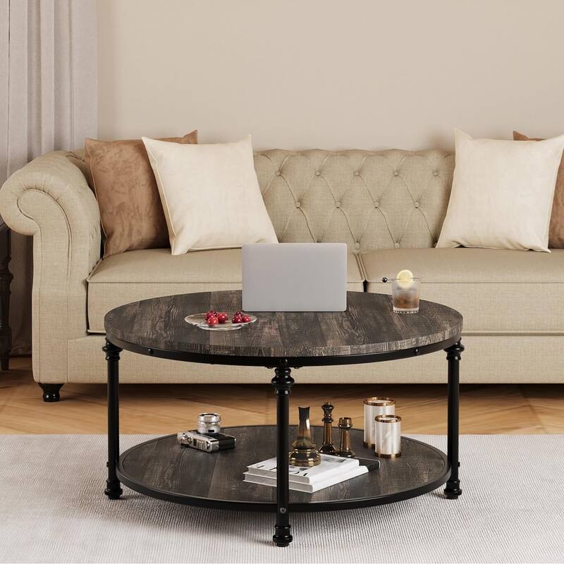 Round Coffee Table 30.31" Industrial Center Table