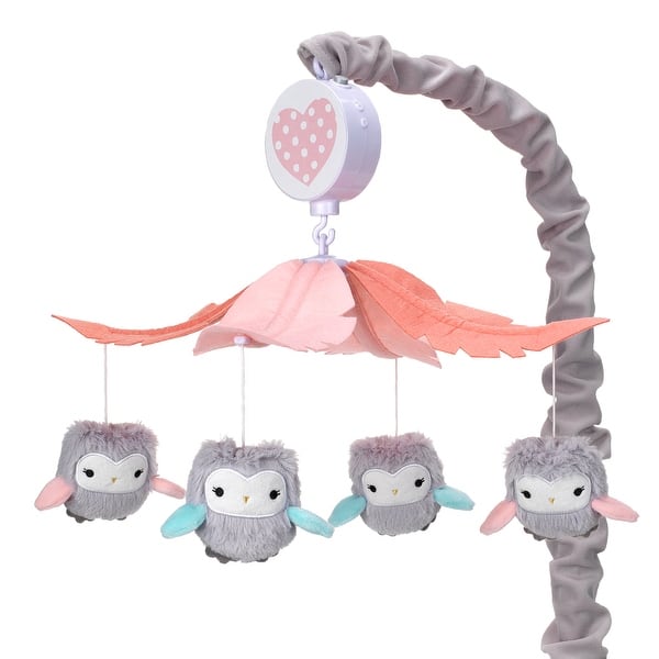 slide 2 of 5, Lambs & Ivy Sweet Owl Dreams Gray/Pink Musical Baby Crib Mobile Soother Toy