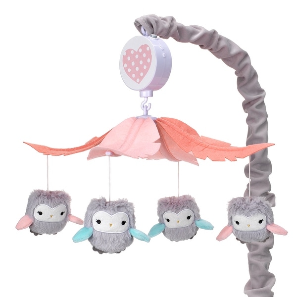 Lambs & Ivy Sweet Owl Dreams Gray/Pink Musical Baby Crib Mobile
