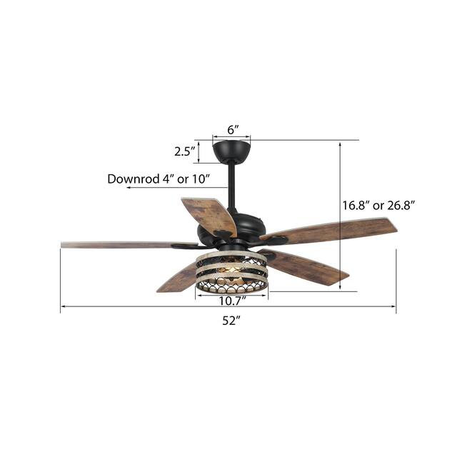 52" Farmhouse Wood 5-Blade LED Ceiling Fan with Light Kit