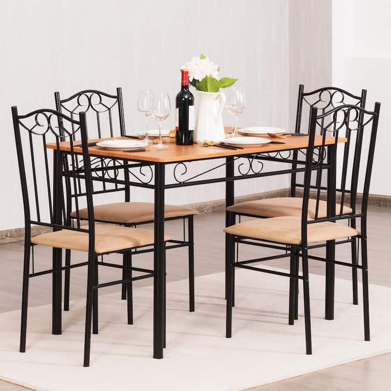 Costway 5 PC Dining Set Wood Metal Table 30'' and 4 Chairs Kitchen