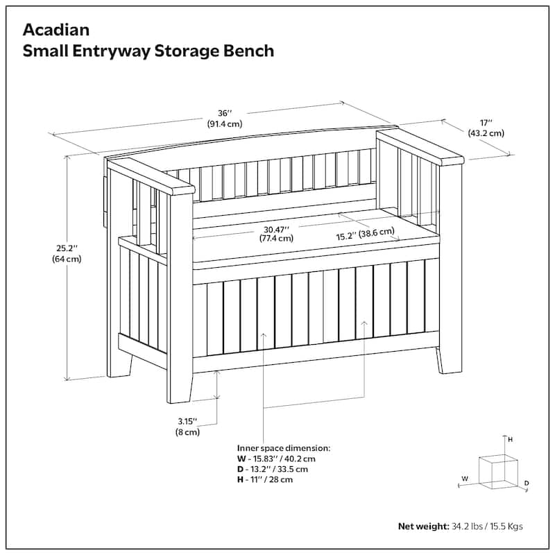 WYNDENHALL Normandy Solid Wood 36 inch Wide Small Storage Bench and 36 inch Wide Storage Cabinet