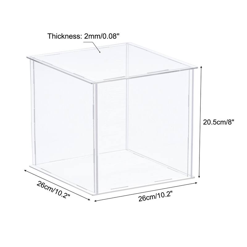 Acrylic Display Case Plastic Box Cube Storage Box Assemble Showcase - 10.2x10.2x8 Inch
