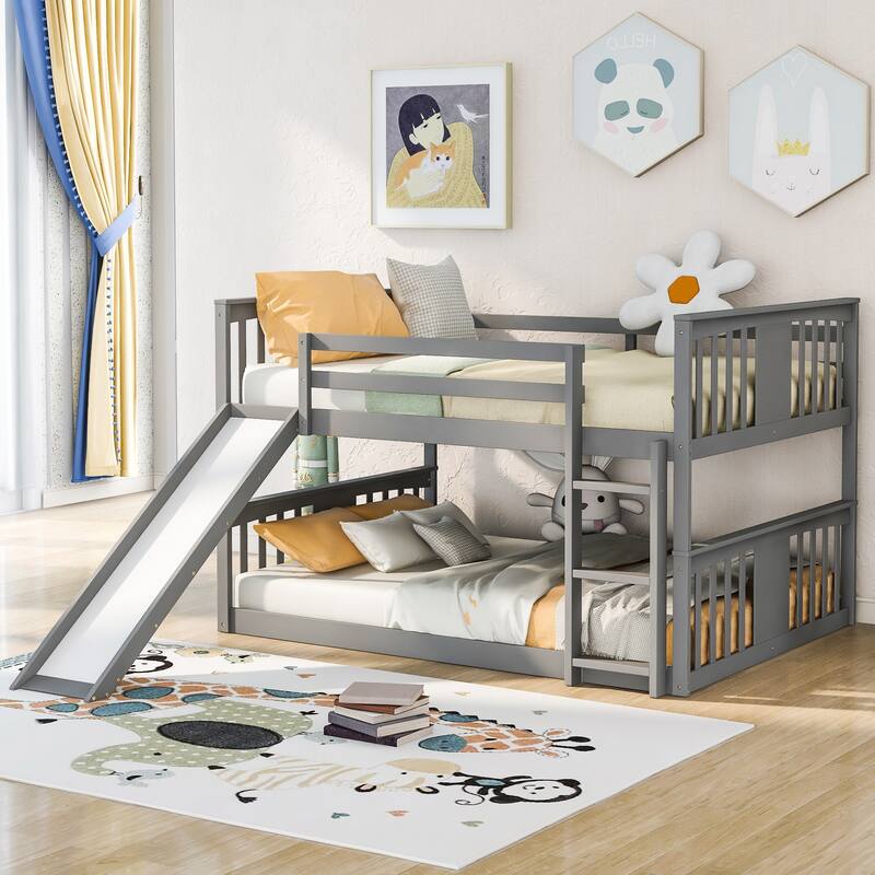 Gray Full Bunk Bed with Ladder and Slide - Gray