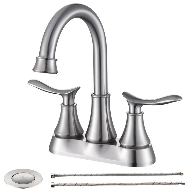 4 Inch Centerset Bathroom Sink Faucet Dual Handle Bathroom Faucet with 360°Swivel Spout Vanity Tap with Pop Up Drain - Brushed Nickel