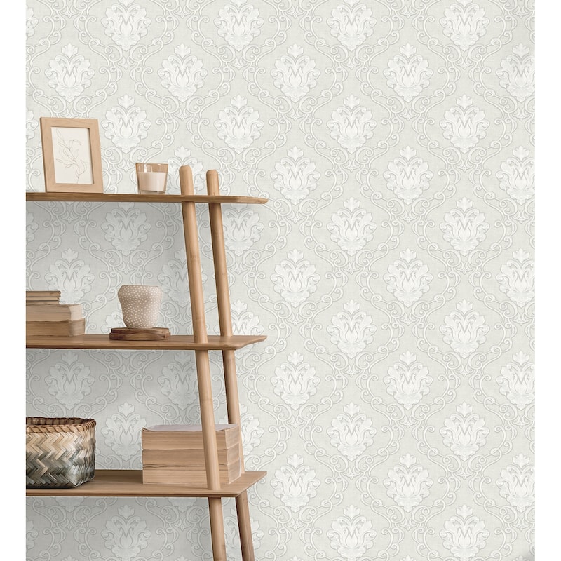 Fine Decor Florentine White Damask Wallpaper