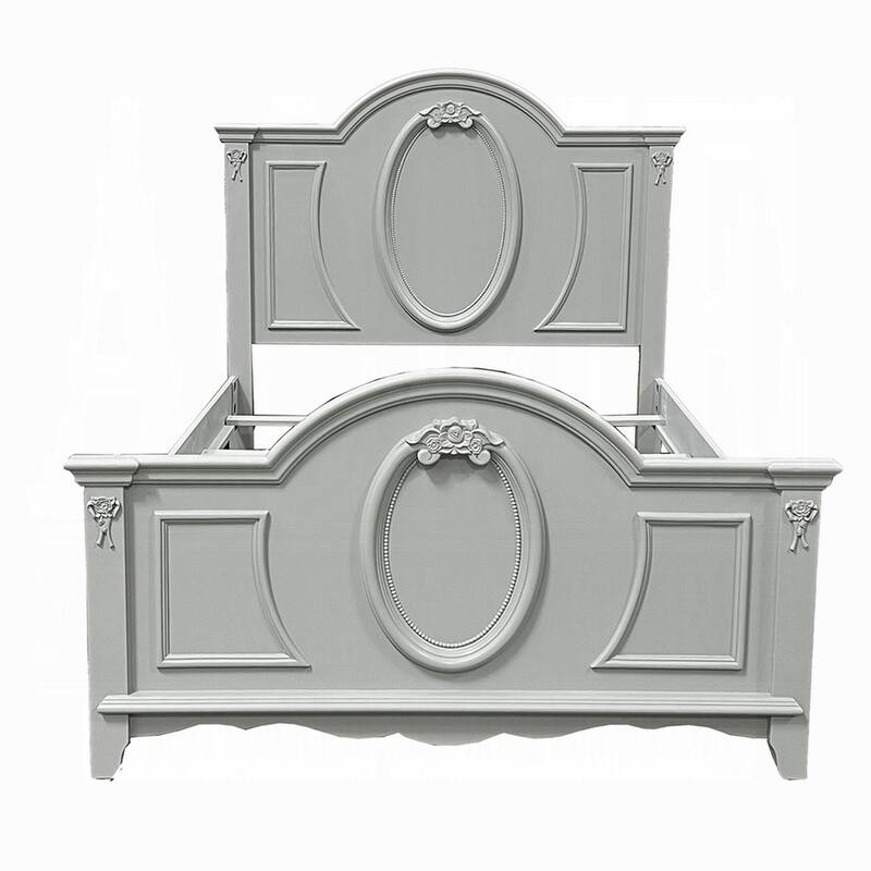 Auri Full Size Bed, Arch Headboard, Rope Molding w Floral Motifs, Gray