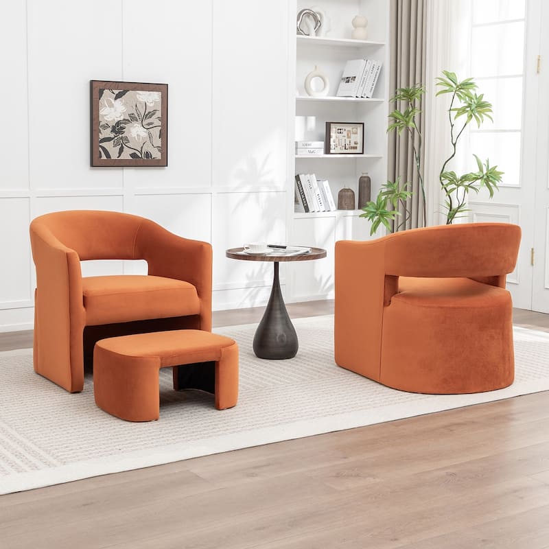 SEYNAR Modern Glam Velvet Accent Armchair Open Back with Ottoman Set of 2