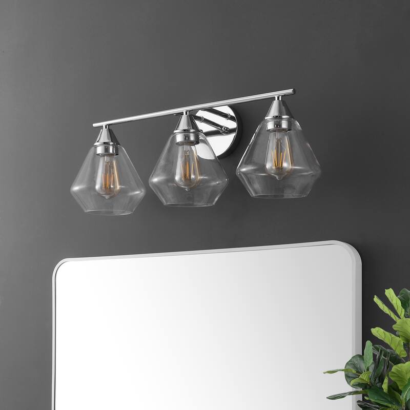 SAFAVIEH Lighting Needa 3 Light 24-inch Wall Sconce - 24 In. W x 9 In. D x 10 In. H - 24Wx9Dx10H - Chrome/Clear