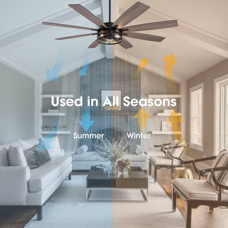 72 inch Large Ceiling Fans with Lights and Remote, Indoor/Outdoor Black Modern Ceiling Fan for Kitchen Living Room - 72 inch