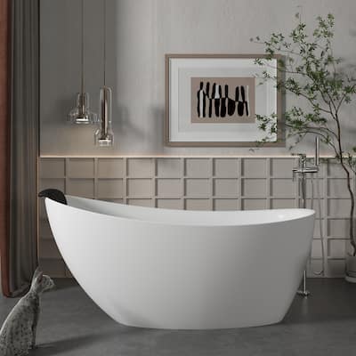 CASAINC Resin Stone Solid Surface Soaking Stand Alone Bathtub Freestanding Bathtub in Matte White