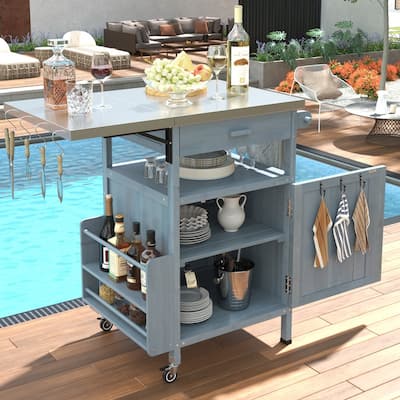 40.5" Outdoor Grill Cart with Stainless Steel Top Removable Shelf and Drop Leaf Design for Easy Storage