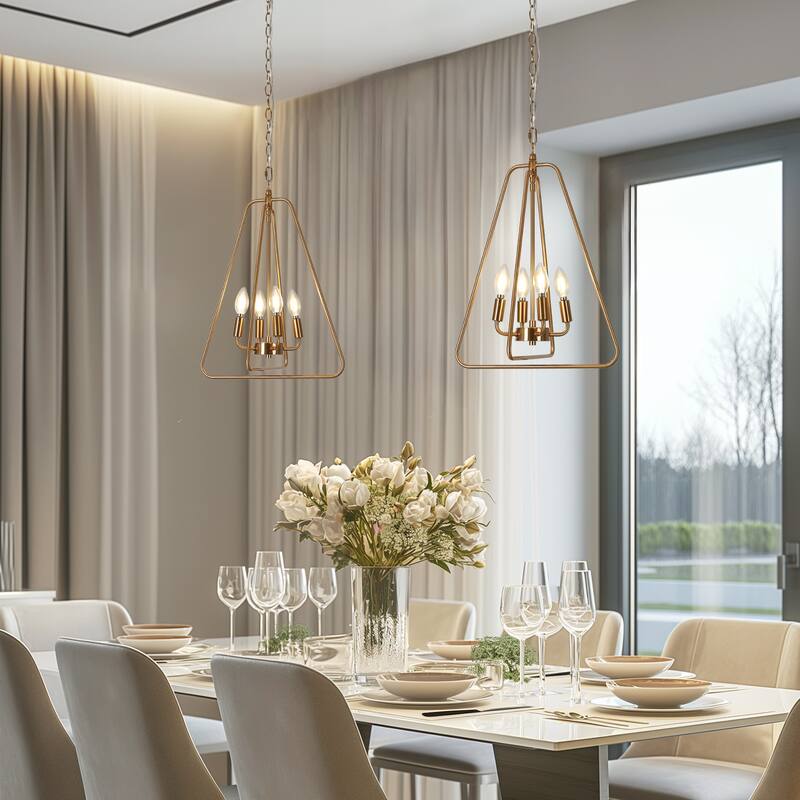 Dsmll Mid-century Modern 4-Light Chandelier Black Gold Lantern Pendant Lights for Dining Room