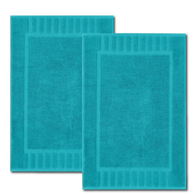 White Classic Luxury Cotton Bath Mat 22x34 Set of 2 - Aqua
