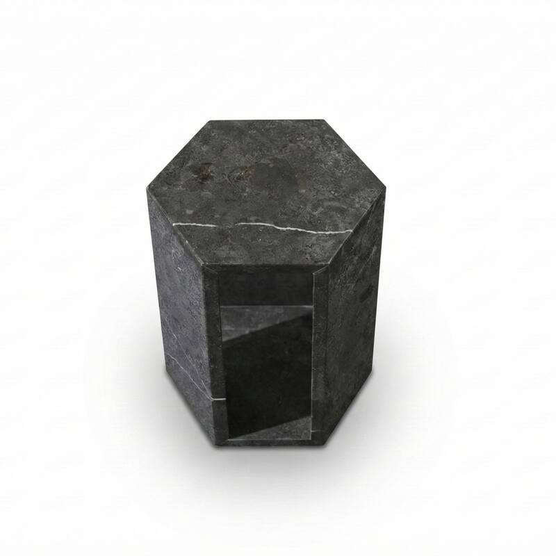 Roomfitters Luxury Natural Marble Hexagon Side Table, Solid Stone Geometric Pedestal End Table, Polished Finish