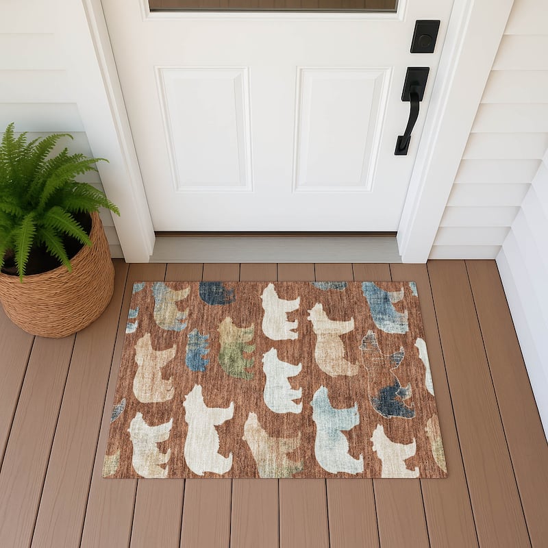 Machine Washable Indoor/ Outdoor Modern Bear Chantille Rug - Paprika - 1'8" x 2'6"