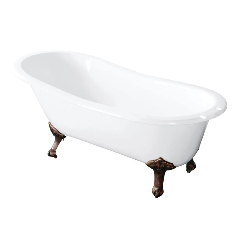 Kingston Brass Tazatina 54" Clawfoot Cast Iron Soaking Tub with - White / Naples Bronze