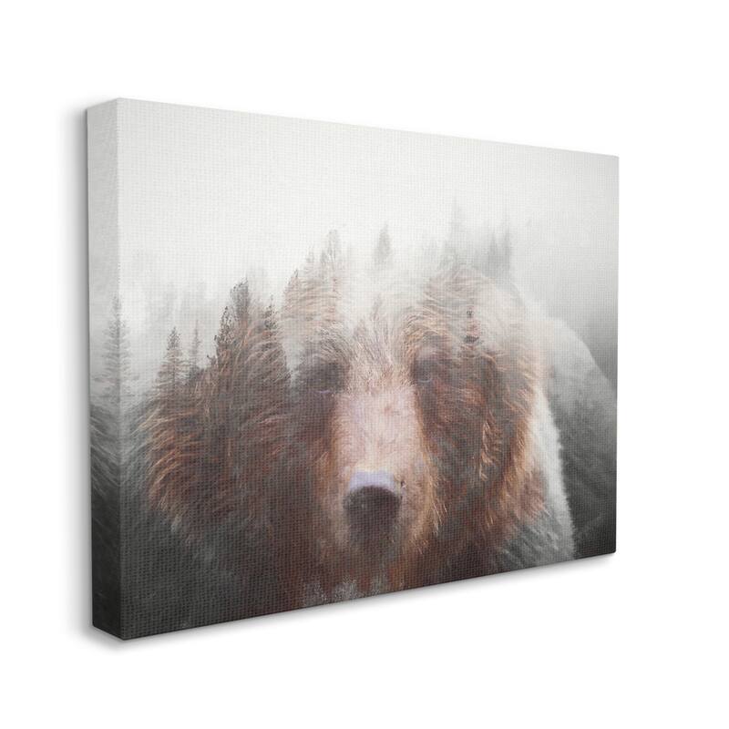 Stupell Abstract Wildlife Brown Bear Foggy Weather Forest Canvas Wall Art - White