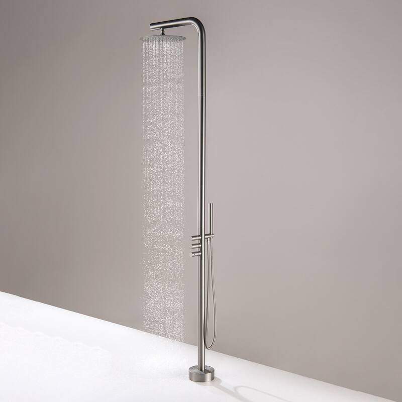 Freestanding Outdoor Shower System for Backyard/Garden/Poolside/Beach, Floor Mounted Shower Faucet with Shower Head & Handheld