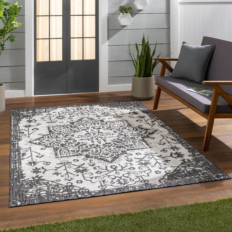 Livabliss Eagean Updated Traditional Medallion Indoor / OutdoorArea Rug