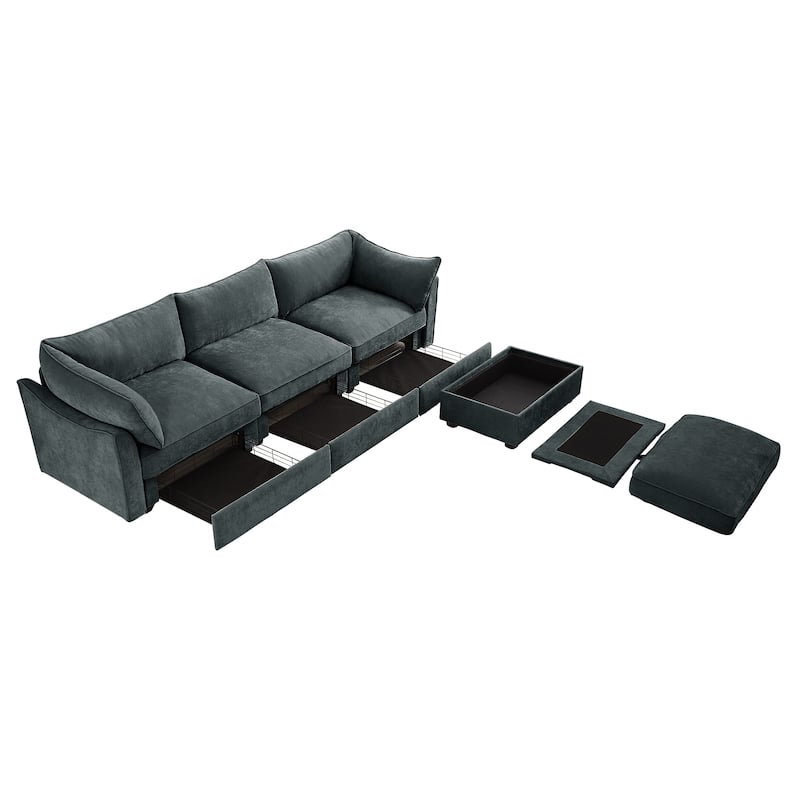 112" Modern L-Shaped Modular Sectional Sofa for Living Room, Oversized Chenille Couch w/ Hidden Storage and Movable Ottoman