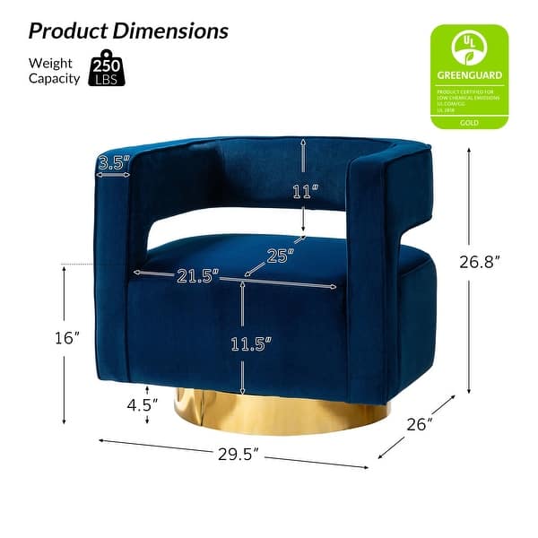 dimension image slide 13 of 14, HULALA HOME Carisa Modern Upholstered Swivel Open-Back Barrel Chair with Golden Base
