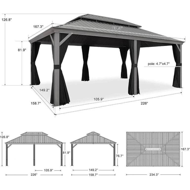 PURPLE LEAF Patio Gazebo for Light Grey Backyard Hardtop Galvanized Steel Frame with Upgrade Curtain
