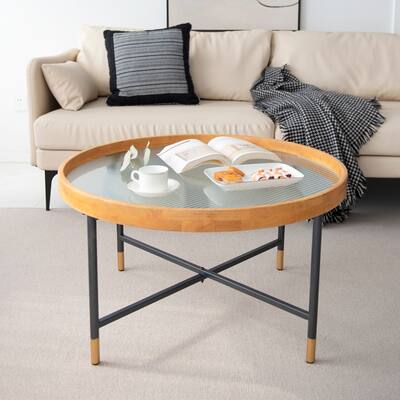 COZAYH Modern Farmhouse Tempered Architectural Glass Top Coffee Table