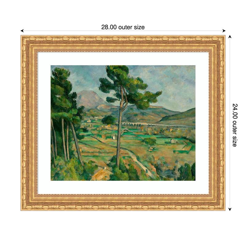 Mont Sainte Victoire by Paul Cezanne Wood Framed Wall Art Print - Versailles Gold - 28 x 24 in