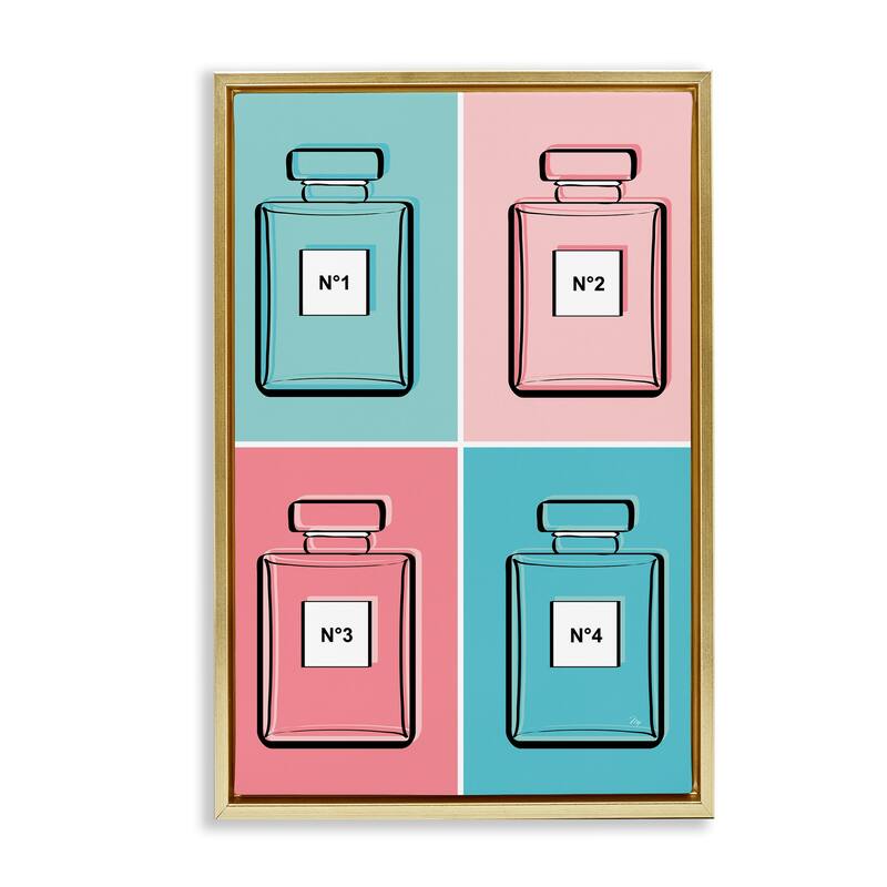 Stupell Pink & Blue Perfumes Framed Floater Canvas Wall Art Design By Martina Pavlova - 17 x 25 - Gold