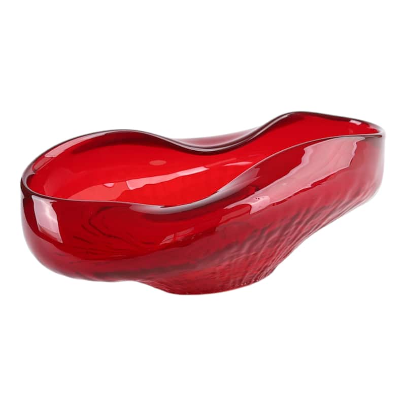 Glass Decorative Bowl Abstract Oval Modern Accent Home Decor - 6" Red - 15.25" x 8.75" x 5.5"