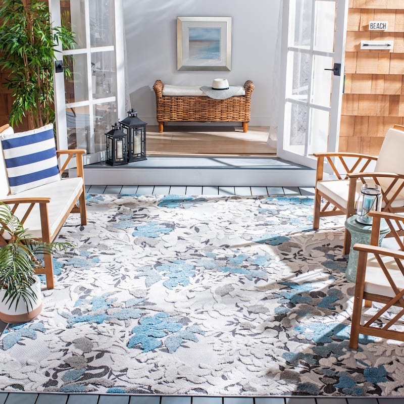 SAFAVIEH Cabana Eleri Indoor/ Outdoor Waterproof Patio Rug - 8' x 10' - Beige/Blue