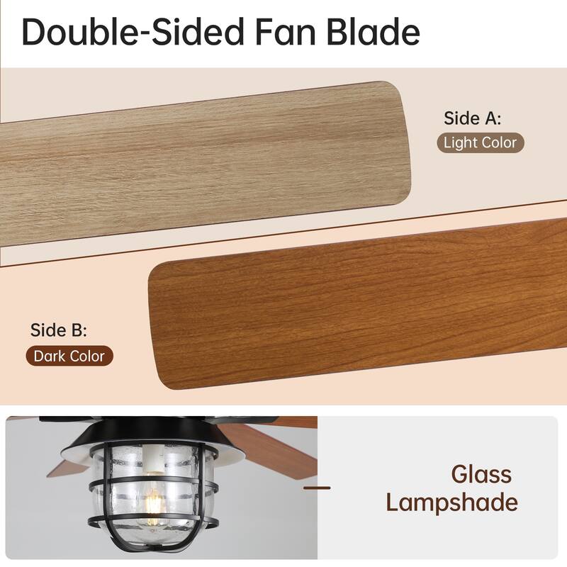 52/66-In Farmhouse Style Industrial Windmill Large Ceiling Fan with Light and Remote