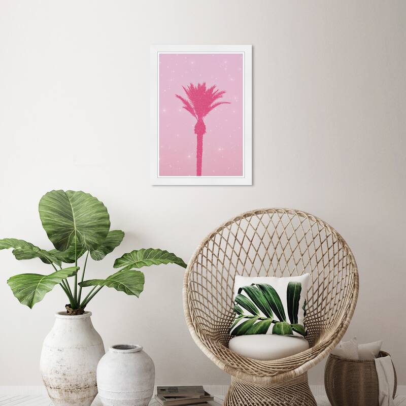Wynwood Studio Prints Floral and Botanical Pink Palm Tree Pink and Dark Pink Glam Wall Art Canvas Print - White