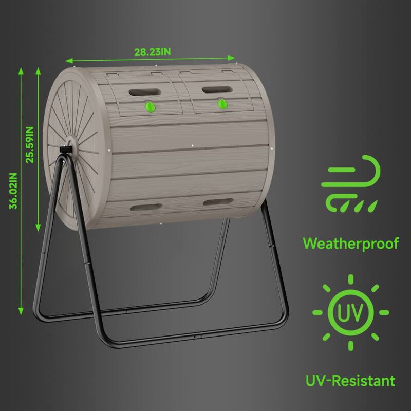 Dual Chamber Tumbling Composter, 43 Gallon Outdoor Tumbling Composter, Rotating Design with Renovate Doors and Steel Frame