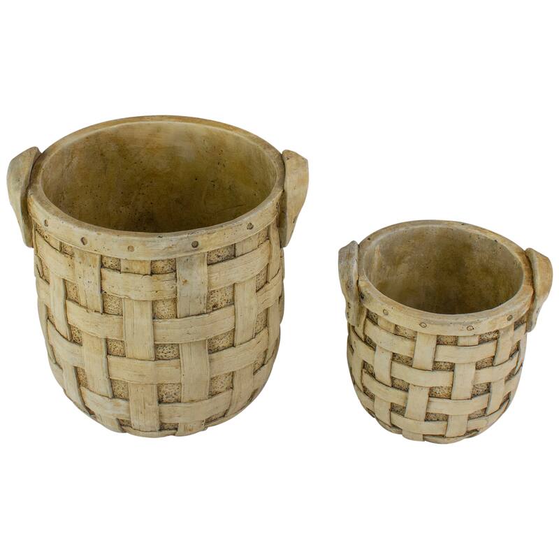 Set of 2 Beige Tobacco Basket Planter Set 9.5"