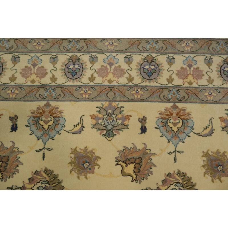 Hand Knotted Oriental 100% Wool Carpet Traditional All-Over Beige & Ivories Tabriz Area Rug - 9' 9'' X 6' 3''