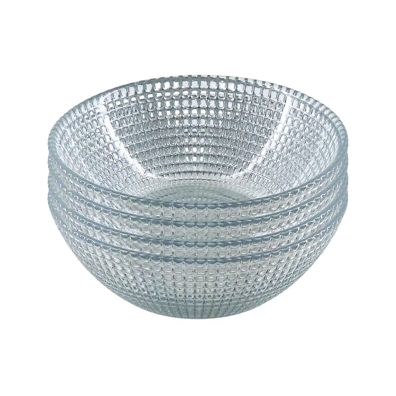 5 Inch Glass Bowls with Captivating Beaded Pattern Perfect for Both Casual and Formal Occasions - Set-4 - Silver