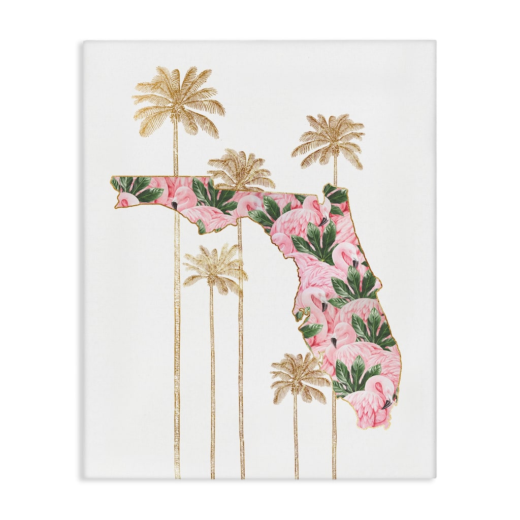 Stupell Flamingo Print Florida State with Palm Trees Canvas Wall Art - Multi-Color